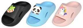 Children's Slip-On Slide Sandals w/ Embroidered Cartoon Animals