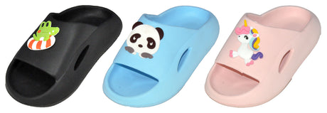 Children's Slip-On Slide Sandals w/ Embroidered Cartoon Animals