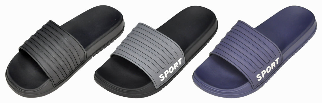 Men's Vented Barbados Slide Sandals w/ Embroidered Sport Embellishment & Soft Footbed
