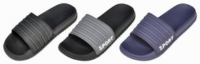 Men's Vented Barbados Slide Sandals w/ Embroidered Sport Embellishment & Soft Footbed
