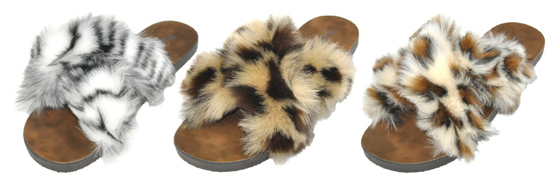 Women's Faux Fur Siena Sandals w/ Leopard & Tiger Print