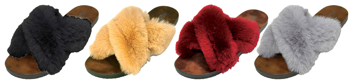 Women's Faux Fur Gizeh Sandals w/ Soft Footbed - Assorted Colors