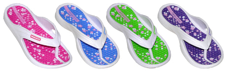 Girl's Flip Flops w/ Floral Footbed - Assorted Colors - Sizes 11/12-4