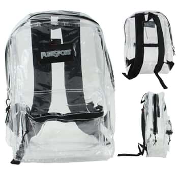 17" Classic Clear PureSport Backpacks w/ Front Zipper Pocket - Black Trim