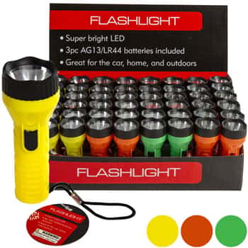 Flashlight Led 4in L 3asst Colors In 48pc Pdq 3xag13 Batteries Included