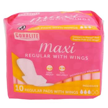 Maxi Pads 10ct Regular W/wings Moderate Coralite