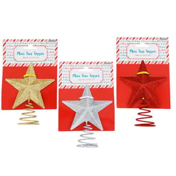 Tree Topper Mini Glitter Star 3ast Gold/silver/red 5inh Xmas Tcd