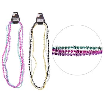 Necklace Happy New Year Plastic 2ast Combos 3pk 33inl Nyhdr Blk/gold/silv & Grn/purp/pink