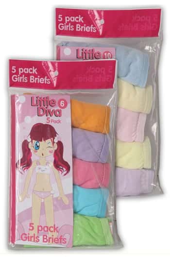 Girl's Underwear 5-Packs by Little Diva - Solid Colors - Sizes 4