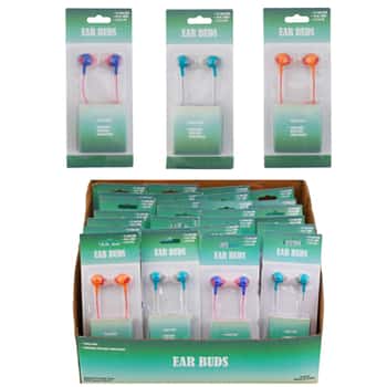 Earbuds 3ast 2-tone Colors In 36pc Pdq/blistercard 3.5mm Jack/48in Cord