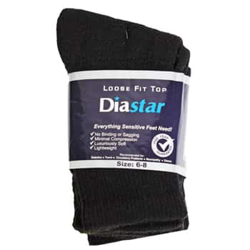 Socks 3pk Size 6-8 Black Diabetic Crew Comfy Feet Peggable
