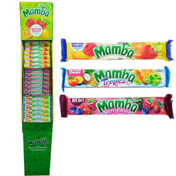 Mamba Fruit Chews Stick Pack 2.8 Oz 3 Assorted In Floor Display