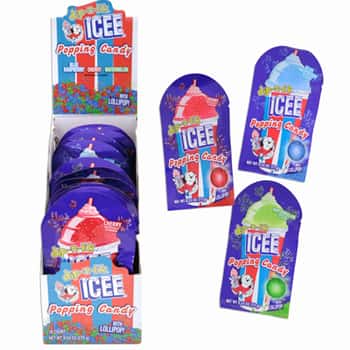 Icee Popping Candy 3 Flavors W/lollipop 0.53 Oz In 18pc Counter Display