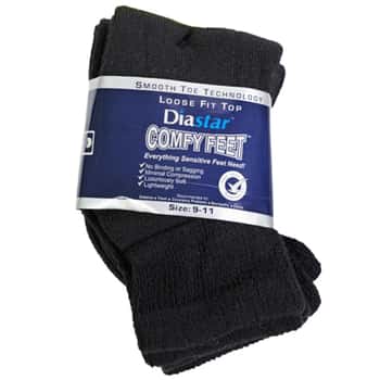 Socks 3pk Size 6-8 Black Qtr Length Diabetic Crew Comfy Feet Peggable