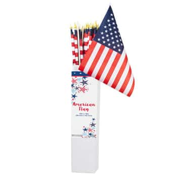 Flag American 12x18 On 32 Inch Wooden Pole In 48pc Pdq Patriotic Label