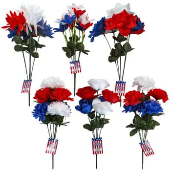 Floral Bouquet Patriotic 6-stem 15in 6ast Styles 3-color Mixpatriotic Ht