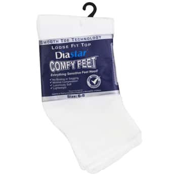 Socks 3pk Size 6-8 White Qtr Length Diabetic Crew Comfy Feet Peggable