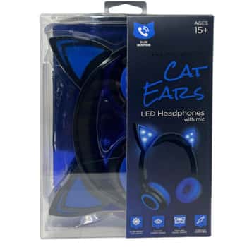 HYPE Cat Ear LED Headphones with Mic in Blue