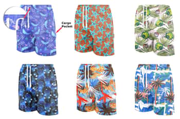 Men's Printed Swim Trunks w/ Cargo Pockets - Tropical & Beach Print - Choose Your Size(s)