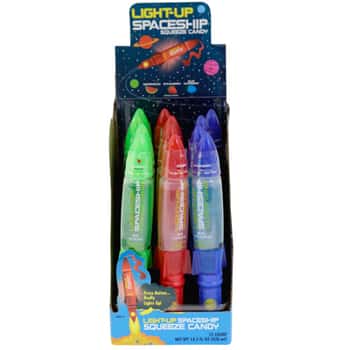 Light Up Spaceship Squeeze Candy 1.18 Oz 3 Assorted In Counter Display