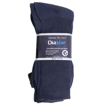 Socks 3pk Size 13-15 Blue Diabetic Crew Comfy Feet