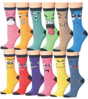 Women's Plus Size Crew Novelty Socks - Emoji Print - 6-Pair Packs - Size 10-13