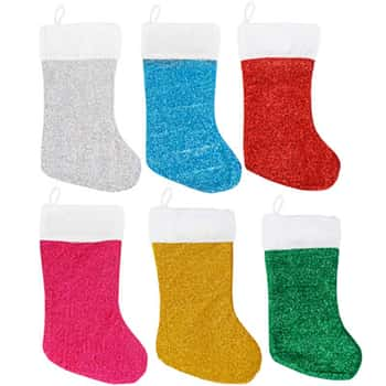 Stocking Sparkly 6ast Colors 18inl W/plush Cuff Jhook/hangtag