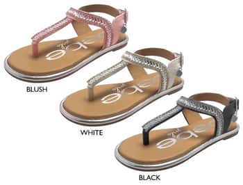 8 Bulk Girl's Pcu Flip Flop Sandals W/ Shimmer Rhinestones & Bebe Print  Footbed