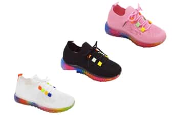 Girl's Mesh Sneakers w/ Rainbow Trim