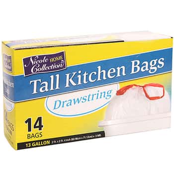 13 Gallon Tall Kitchen Drawstring Trash Bags 14-Packs - Nicole Home Collection