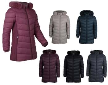 Women's Plus Size Three-Quarter Length Soft Shell Jackets w/ Faux Fur Detachable Hood - Choose Your Color(s)