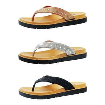 Women's Thong Flip Flop Sandals w/ Rhinestone Glitter Straps