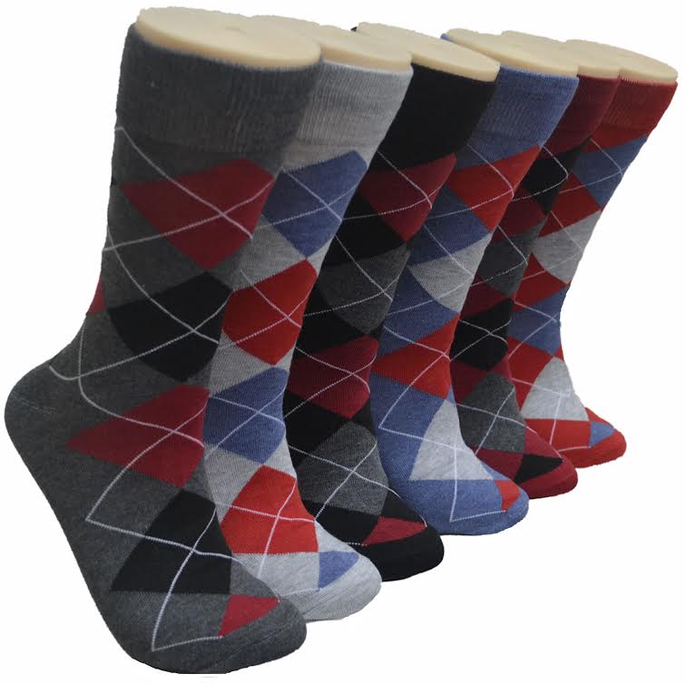 Men's Novelty Crew SOCKS - Two Tone Argyle Pattern Print - Size 10-13