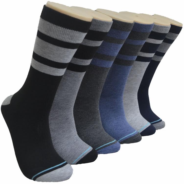 Men's Heathered Novelty Crew SOCKS - Two Tone Stripes - Size 10-13