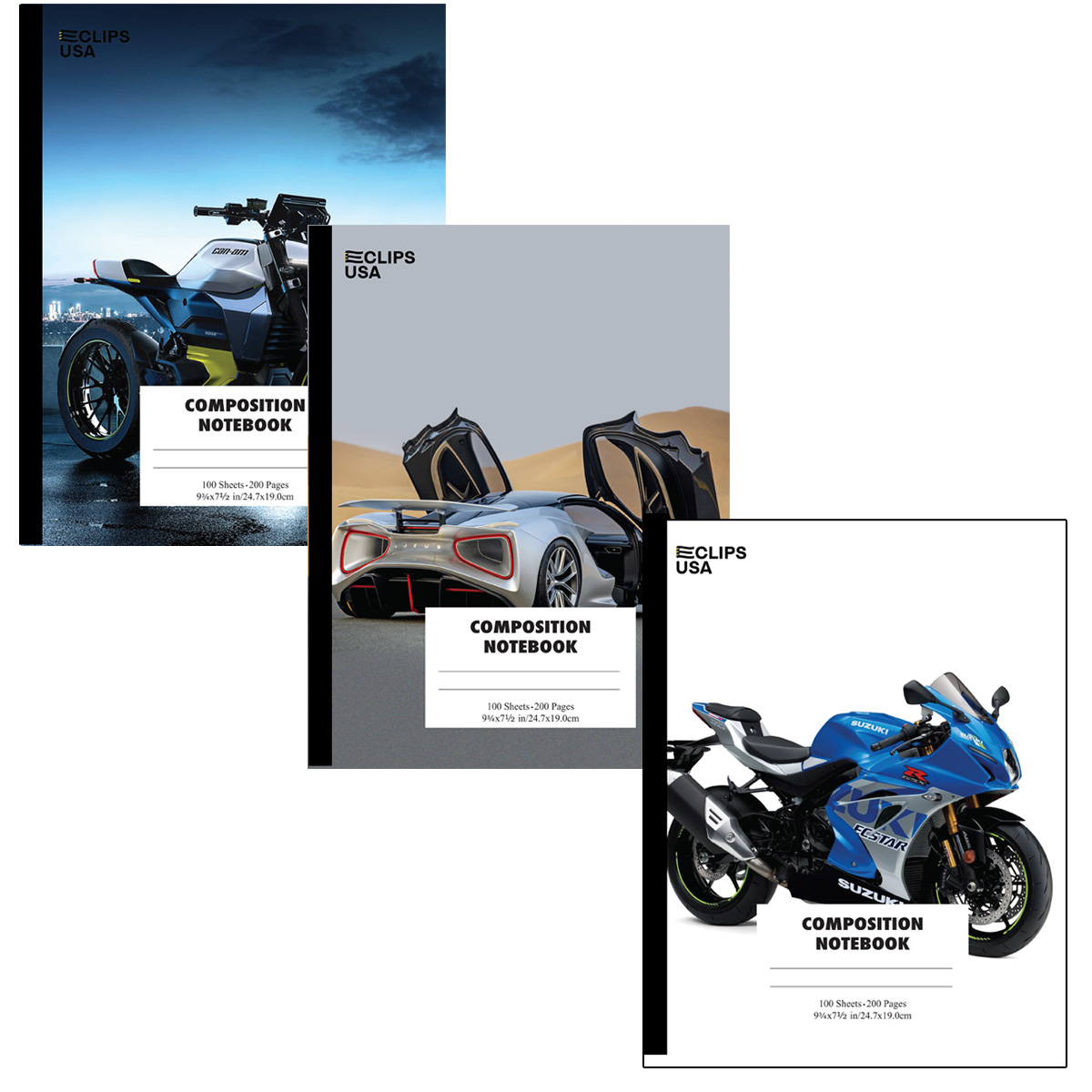 Printed Hardcover Composition BOOKs - Cars & Motorcycles