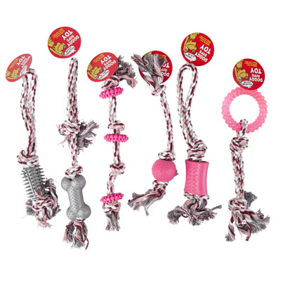 Dog TOY Rope With Rubber Chew Assortment Pink And Gray In Pdq #c25644