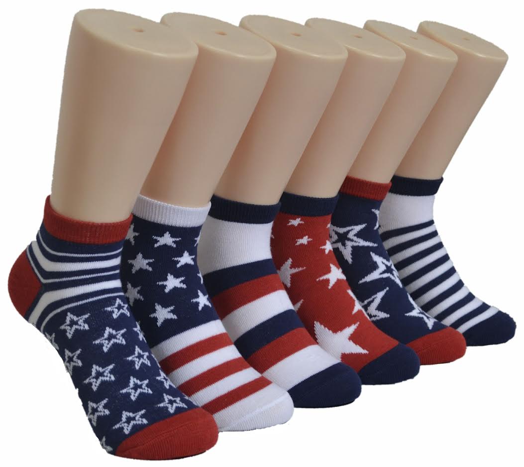 Women's Low Cut Novelty Socks - USA FLAG Print - Size 9-11