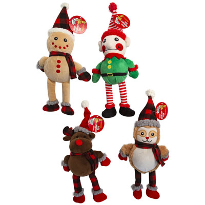 Dog Toy Christmas PLUSH 15in Gingerbread/reindeer/elf/owl4 Asst In Pdq #p32110