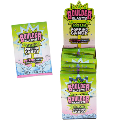 Boulder Blasts Sour Popping CANDY Cotton CANDY .53 Oz In 24 Ct Display