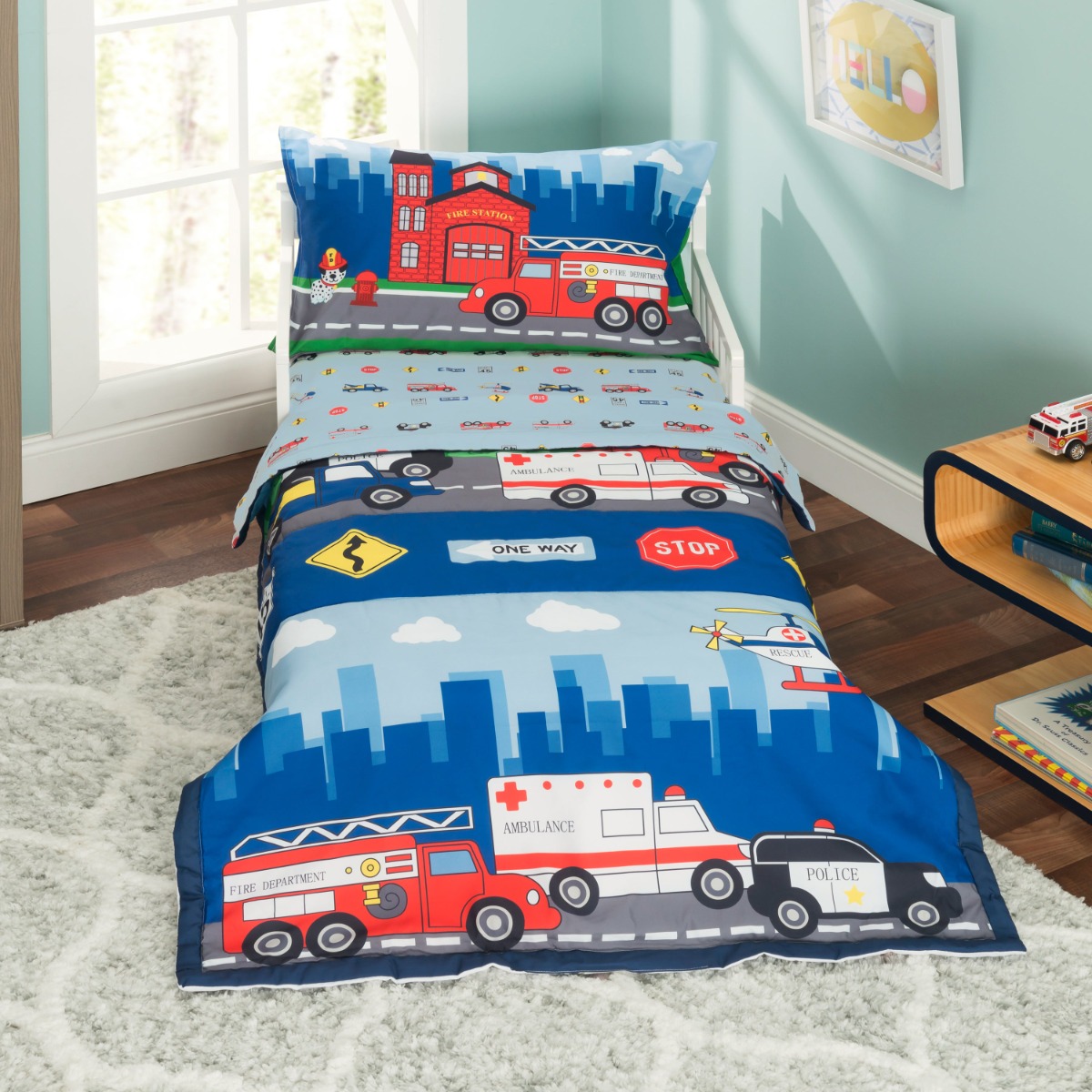 Fire and POLICE Rescue 4-Piece Toddler Bedding Set