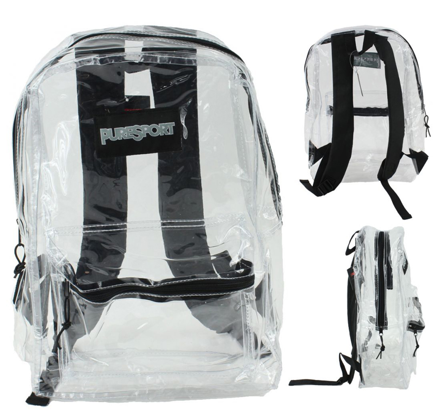 ''17'''' Classic Clear PureSport BACKPACKS w/ Front Zipper Pocket - Black Trim''