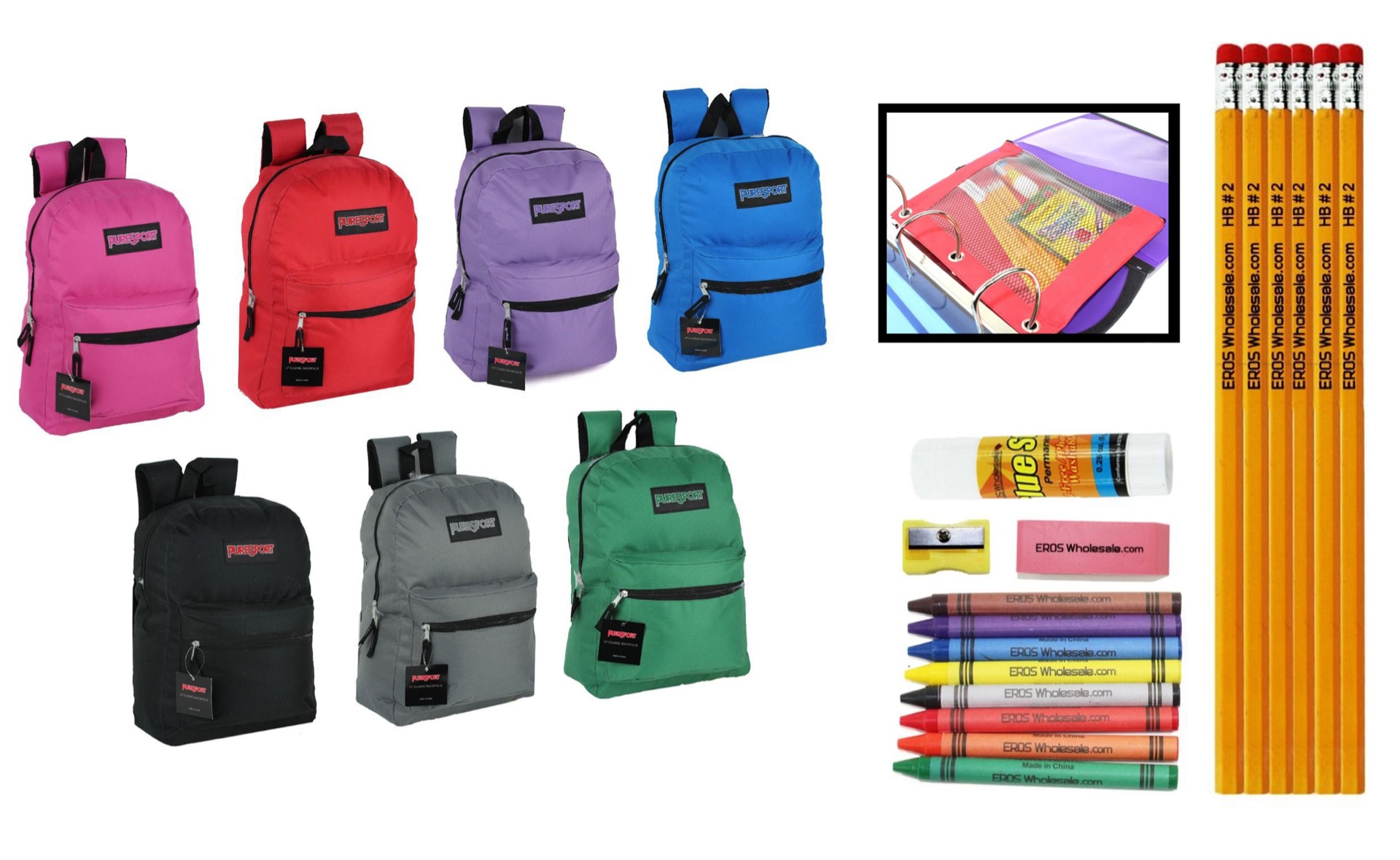 ''19'''' Classic PureSport BACKPACK & Elementary School Supply Kit Sets''