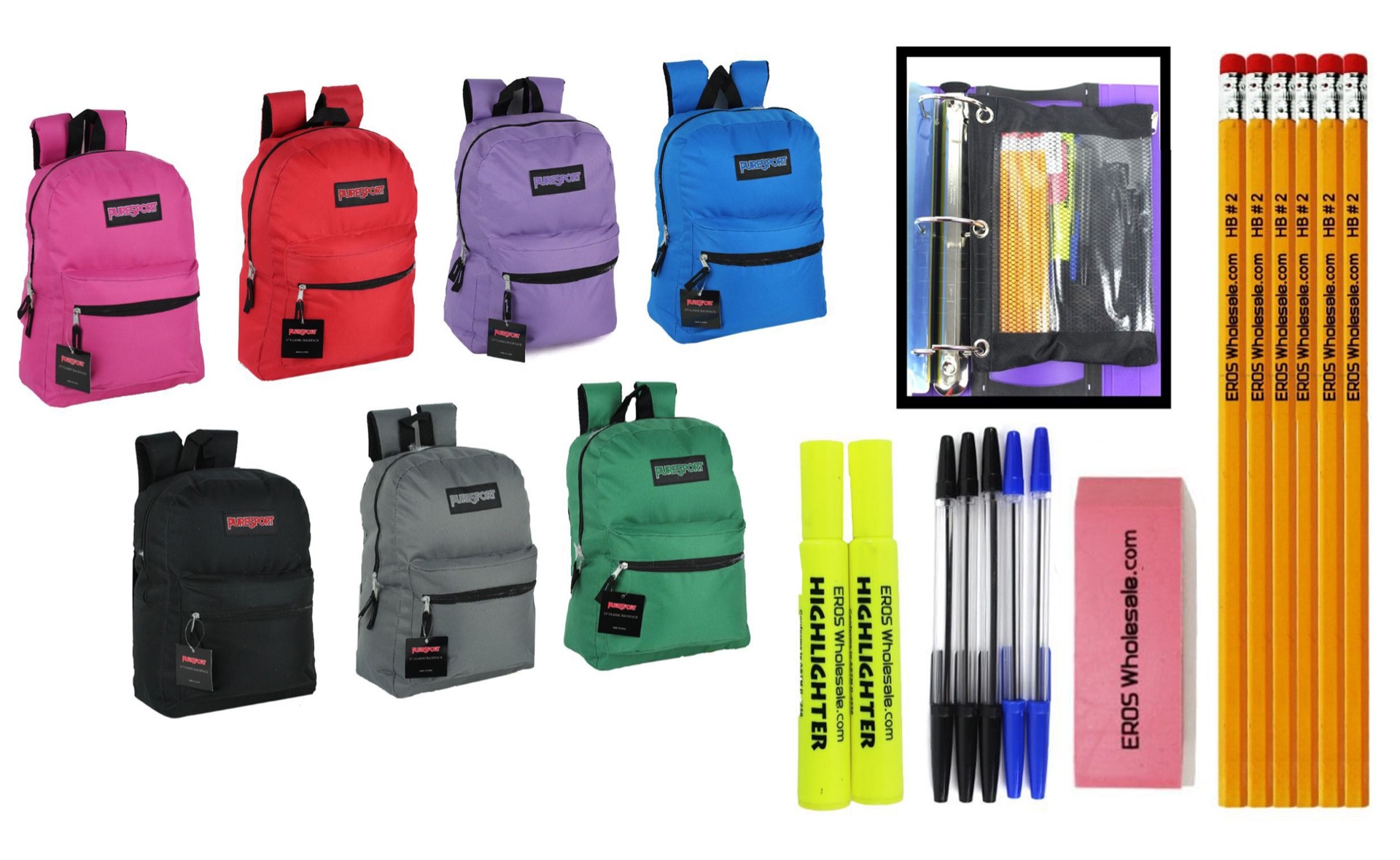 ''19'''' Classic PureSport BACKPACK & High School Supply Kit Sets''