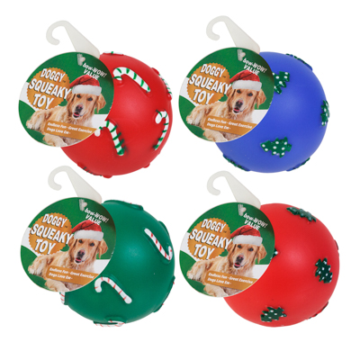 DOG Toy Christmas Ball Vinyl 4 Assorted Colors On Pdq Ref #s20071