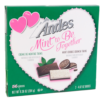 Andes Mint To Be Together Valentine GIFT Box 2 Assorted 9.34 Oz Creme De Menthe Thins/mint Cookie Cr