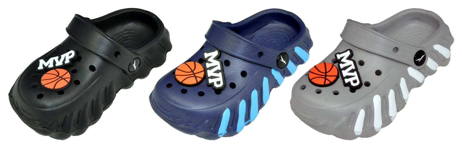 Boy's Sports Bubble CLOGS w/ Basketball Patch & Adjustable Heel Strap