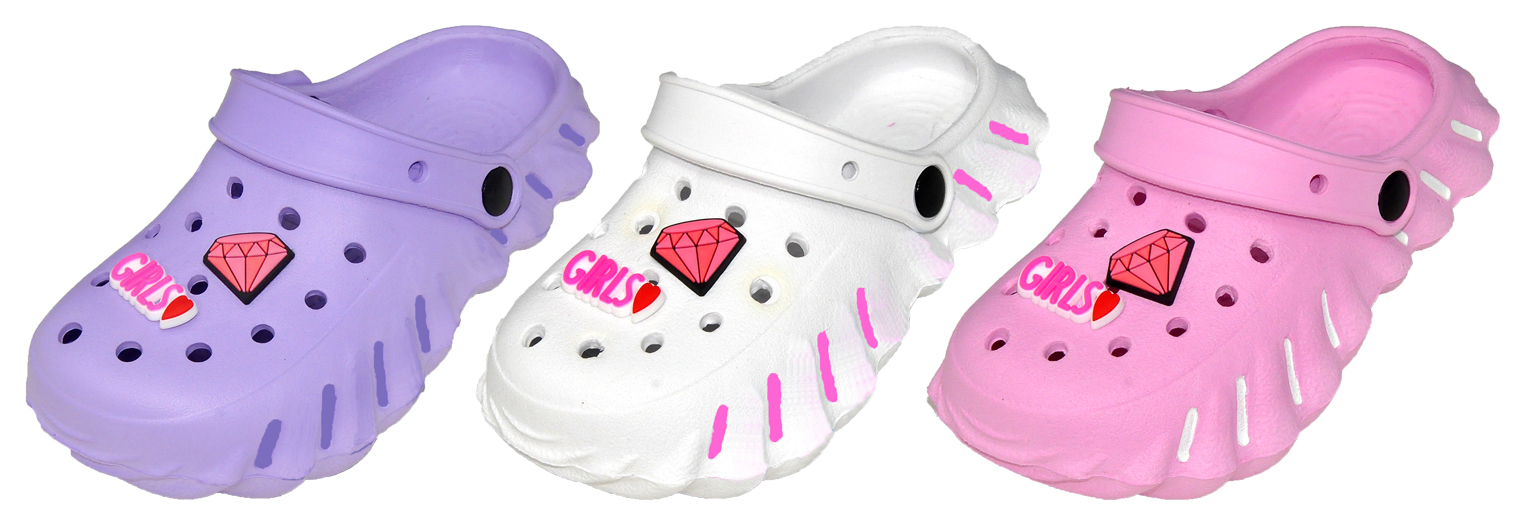 Girl's Bubble Clogs w/ Girl Power & DIAMOND Patch