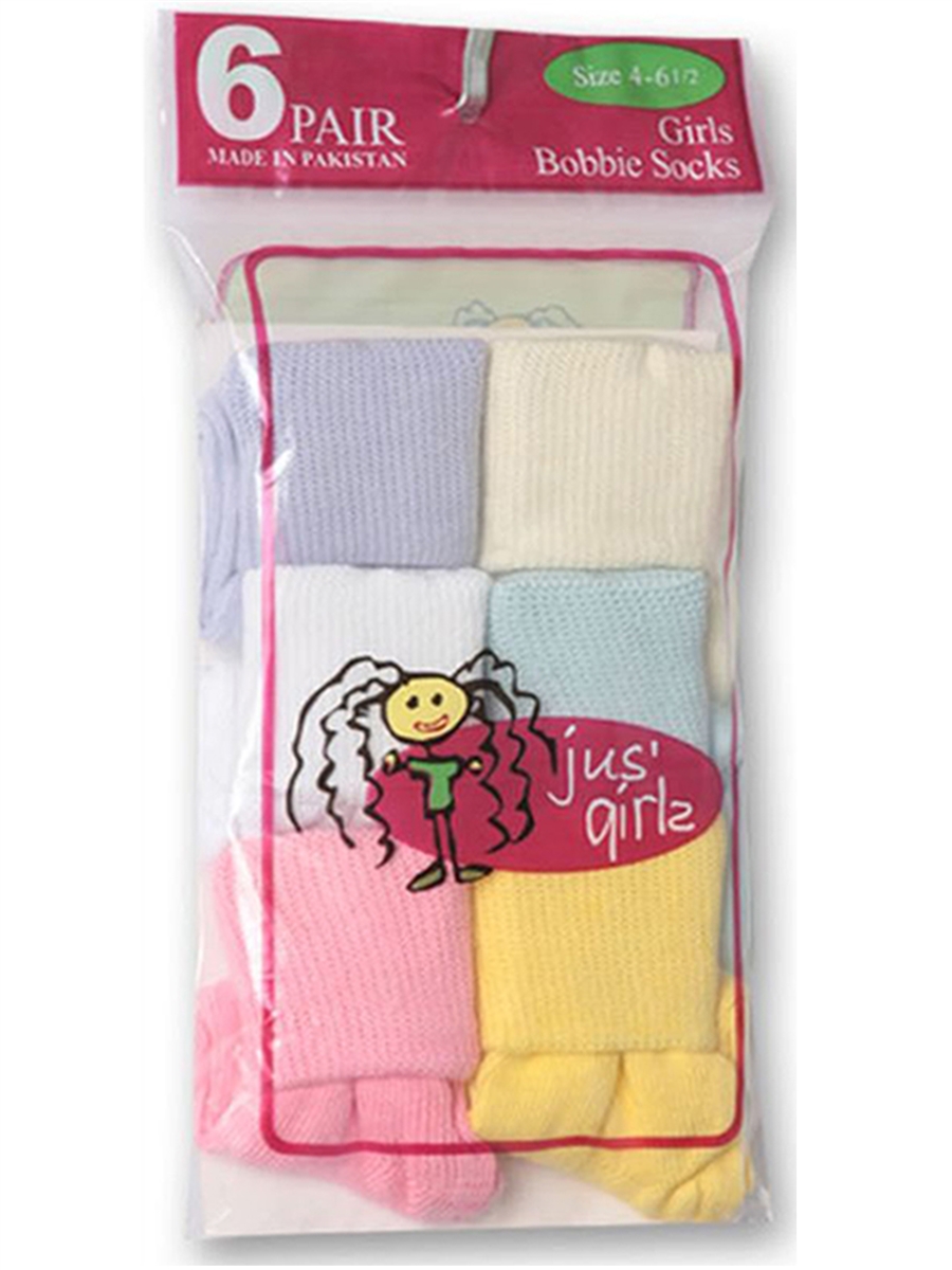 Girl's Pastel Bobby Cuff SOCKS - Size 4-6 - 6-Pair Packs