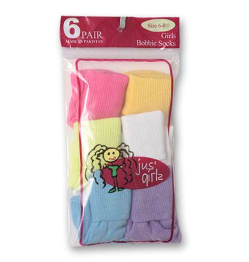 Girl's Pastel Bobby Cuff SOCKS - Size 6-8 - 6-Pair Packs