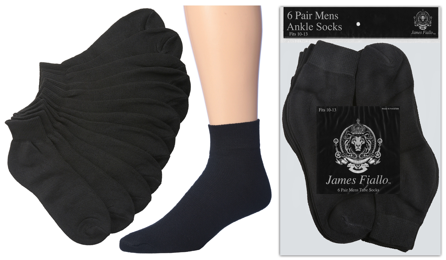 Men's Black Athletic Ankle SOCKS - Size 10-13 - 6-Pair Packs